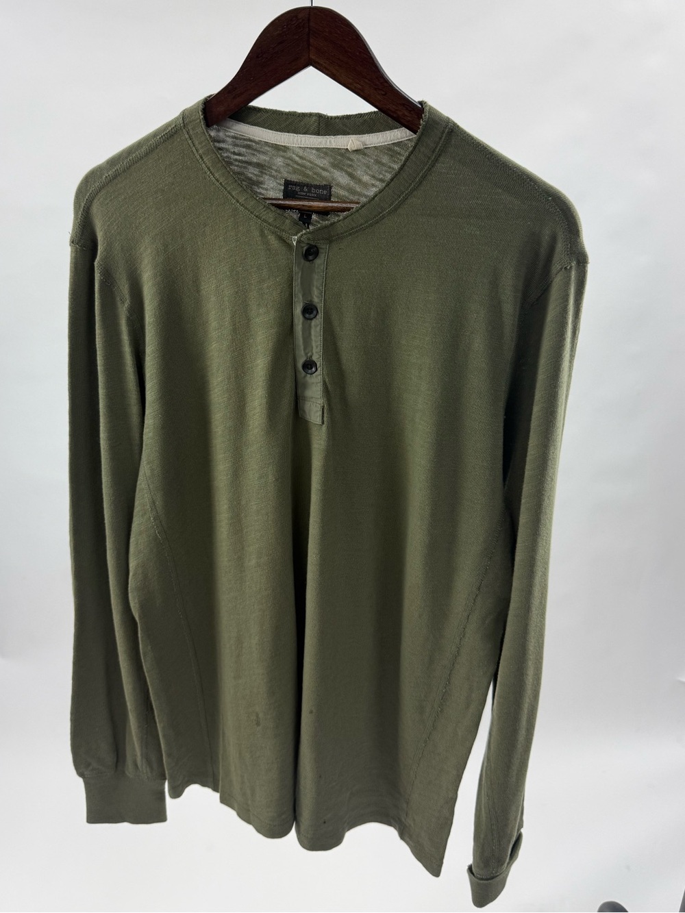 rag & bone Olive Green Long-Sleeve Henley Sweater